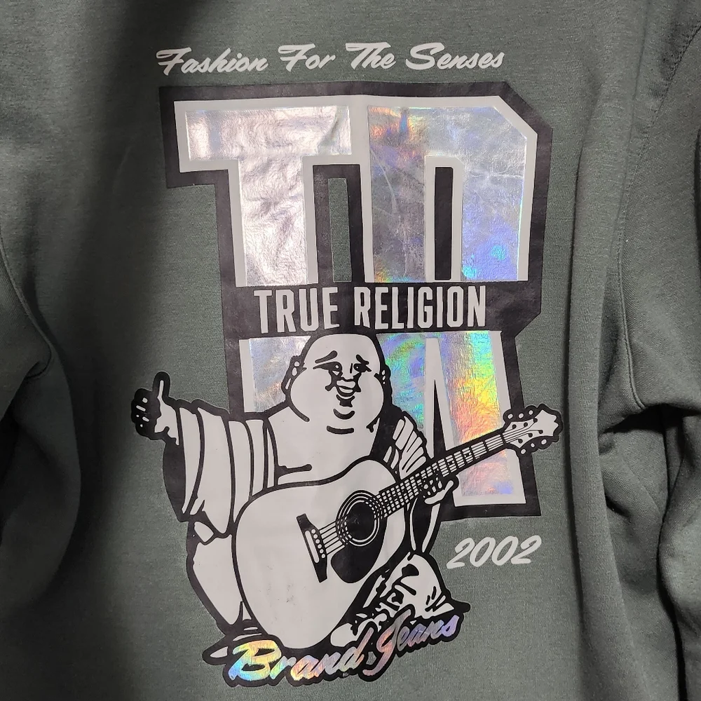 TRUE RELIGION NWT Zip Hoodie Mens Large Green Hip Hop Streetwear Y2K Urban